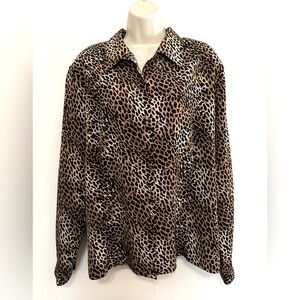 Christie & Jill sateen blouse gold black animal print size 18